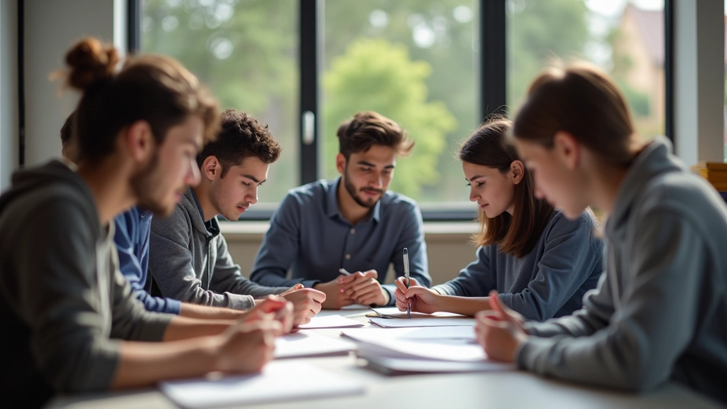 Öğrenciler grup çalışması yapıyor, işbirliği, proje tabanlı öğrenme, interaktif sınıf ortamı